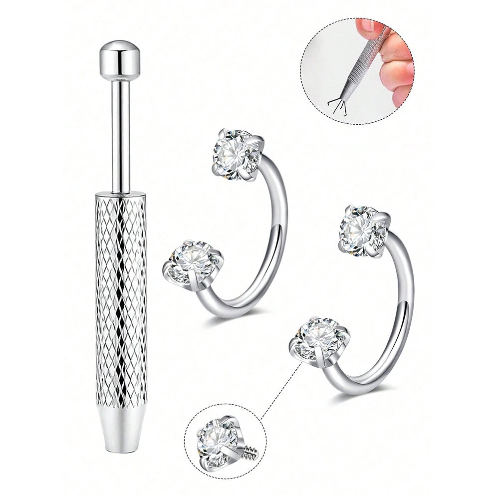 Stainless Steel Horseshoe Nose Studs With Cubic Zirconia