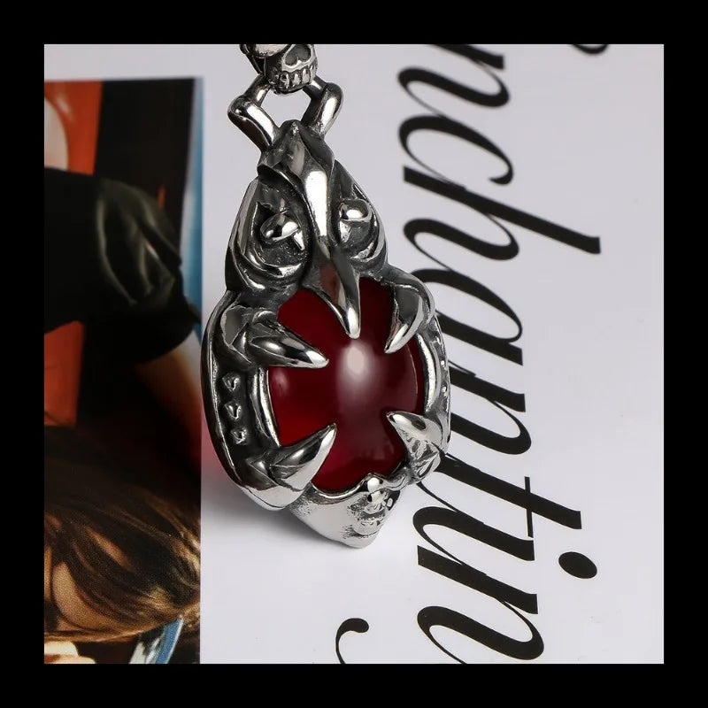 Skull Titanium Necklace With Zircon Gemstone