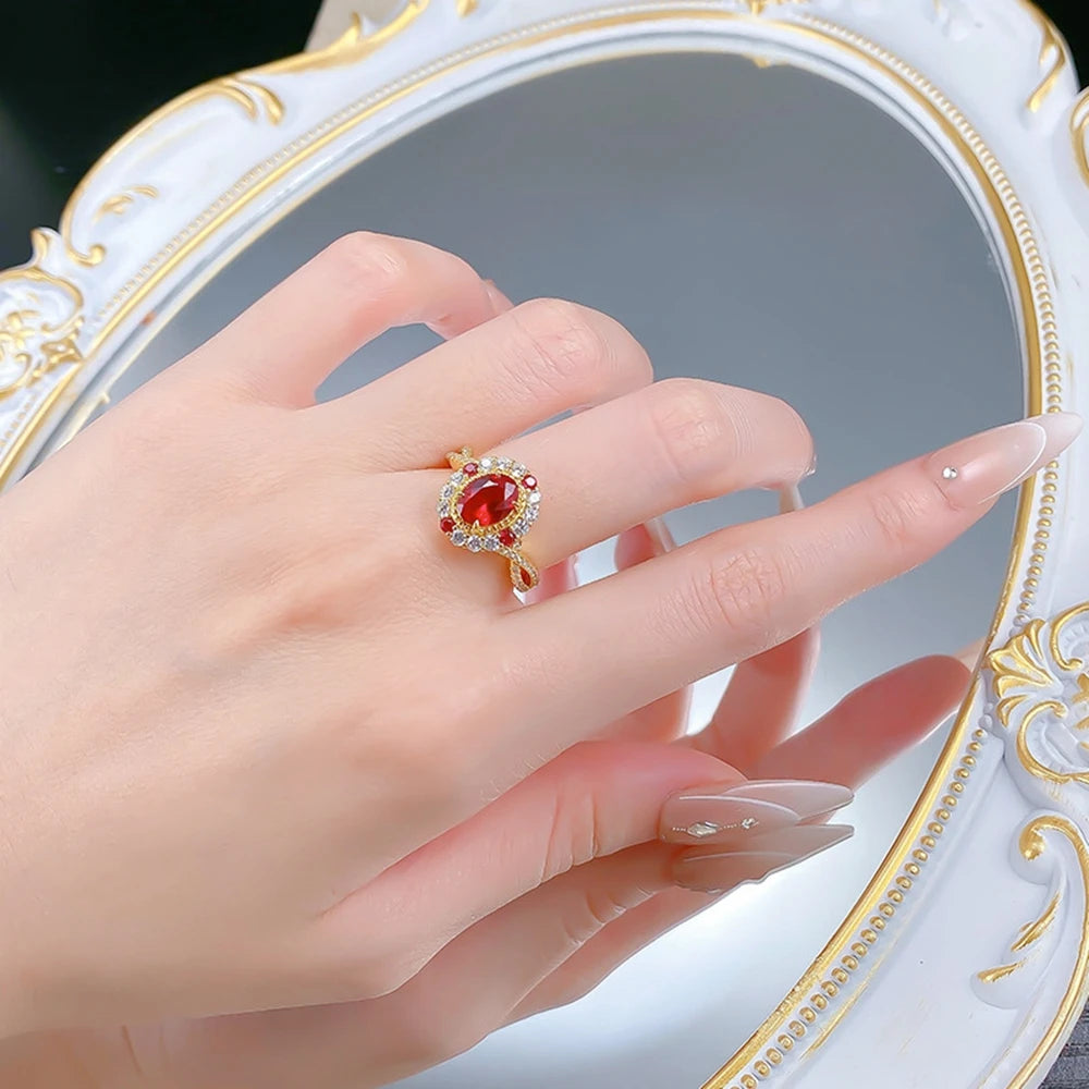 925 Sterling Silver Ruby Diamond Ring