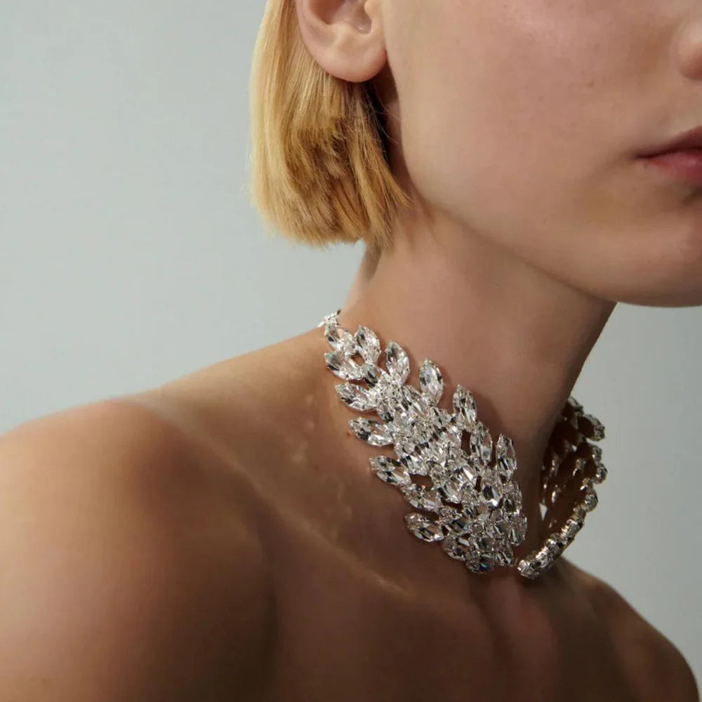 StoneFans Crystal Statement Choker Rhinestone Collar