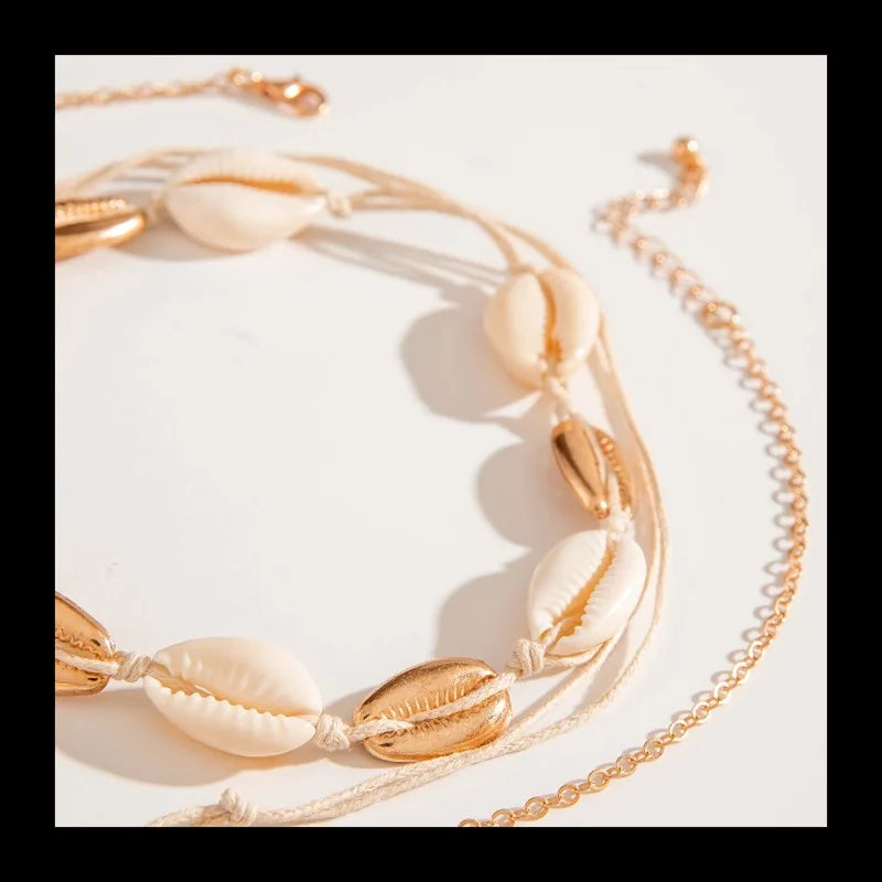 Necklace & Bracelet Shell Braided Rope Set