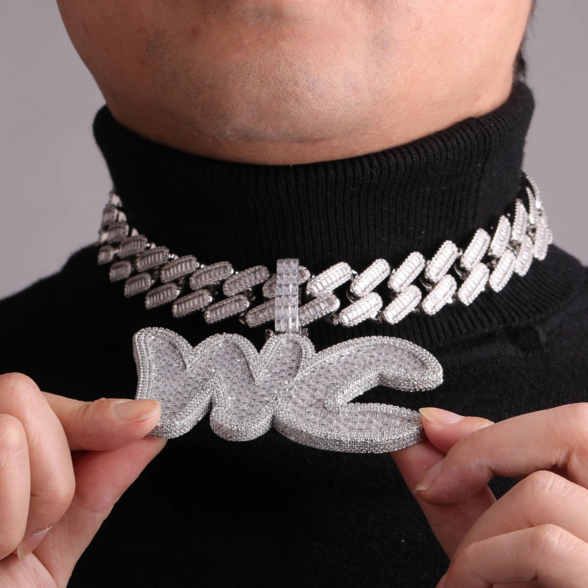 Bubble Letter Custom Name Necklace Iced Out
