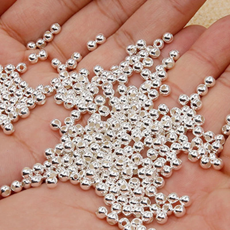 NONECN 925 Sterling Silver Round Beads Spacer Beads For Jewelry