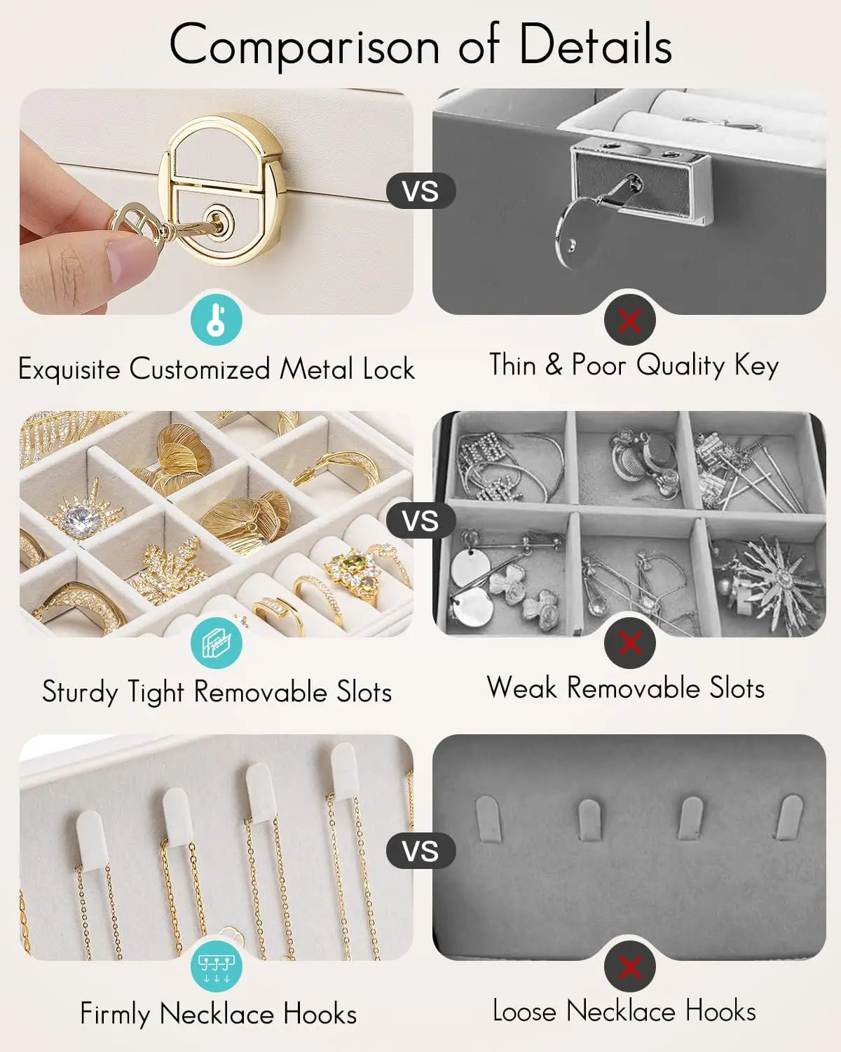 Jewelry Box Organizer Lockable 2 Layer With Removable Tray