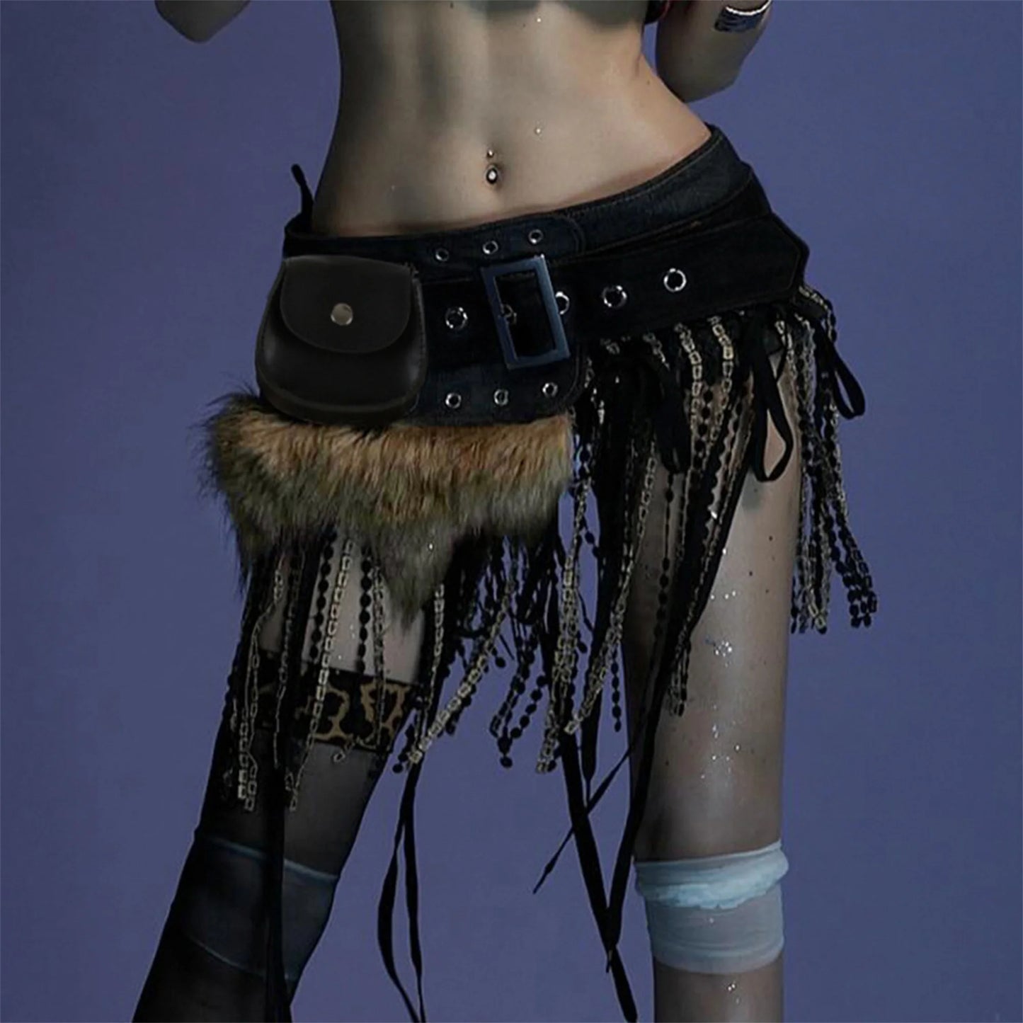 Mini Waist Bag Belt With Plush Patchwork Design