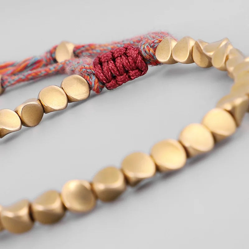 Tibetan Buddhist Rope Bracelet With Copper Beads Handmade
