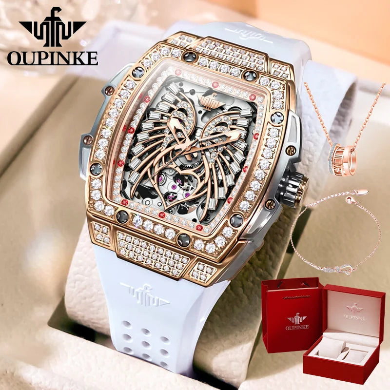 OUPINKE Diamond Watch Stainless Steel Case
