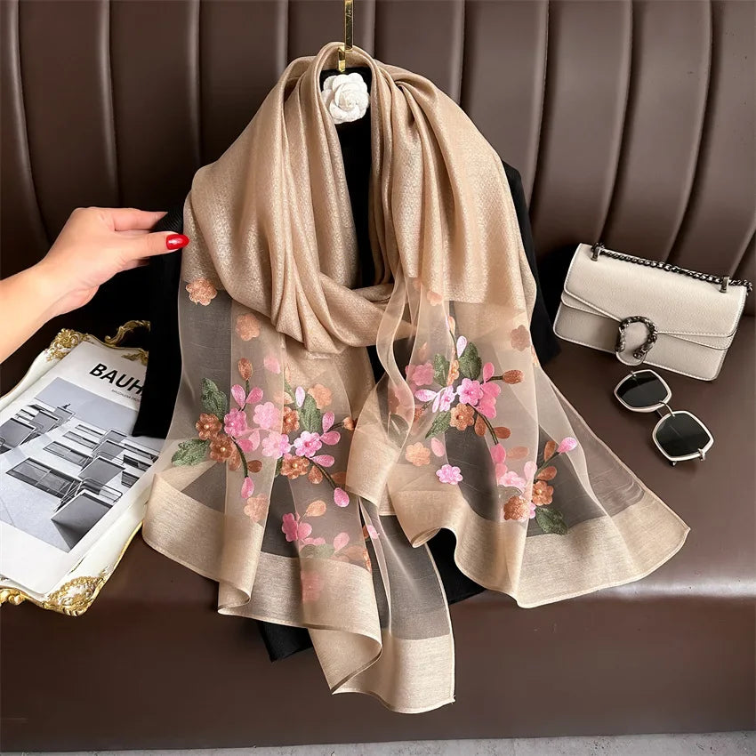 Scarf Embroidered Floral Print Wrap