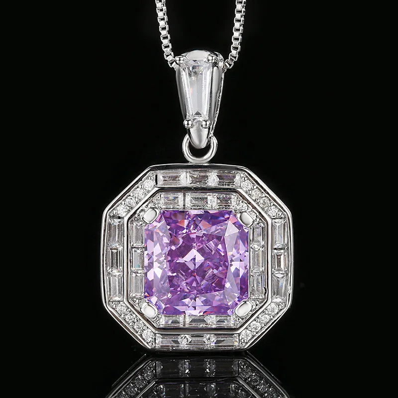 Necklace Ring Set Diamond Ice Flower Cut Square