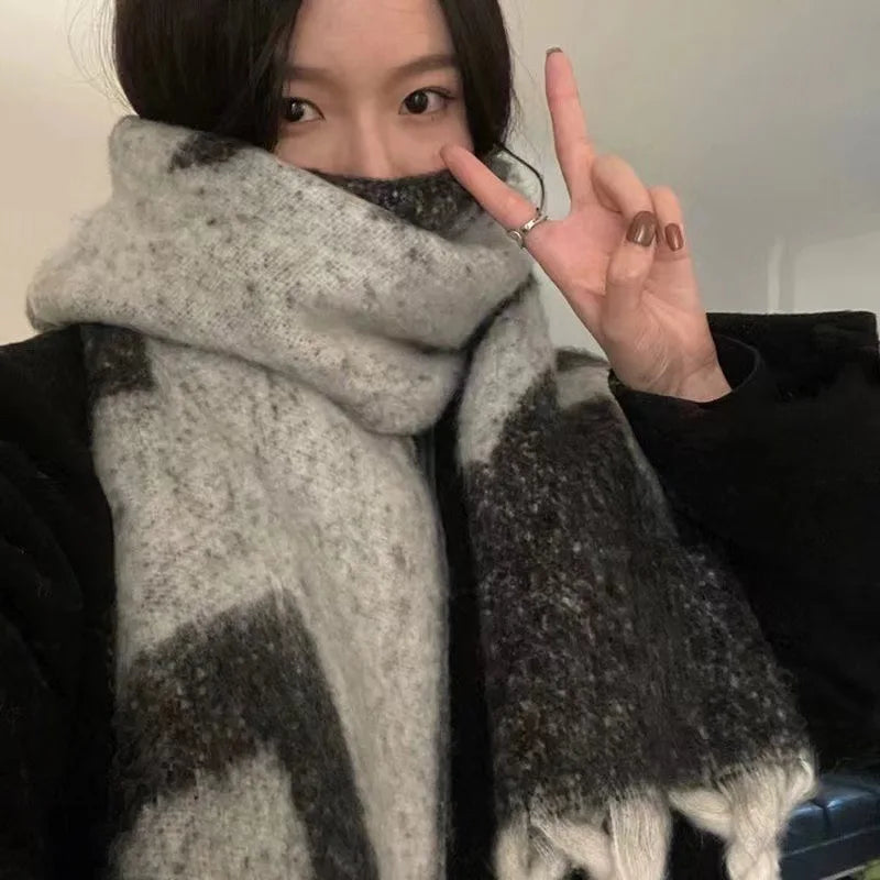 Scarf Wool Mohair Thick Braid Fringe