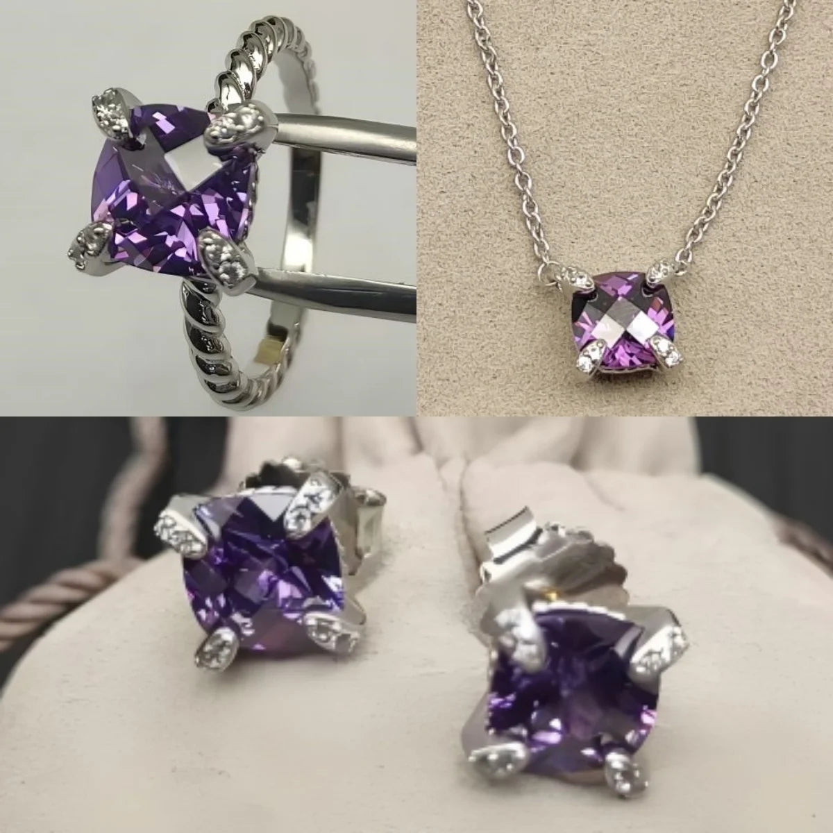 Earrings, Necklace, Ring 8mm Stone Set
