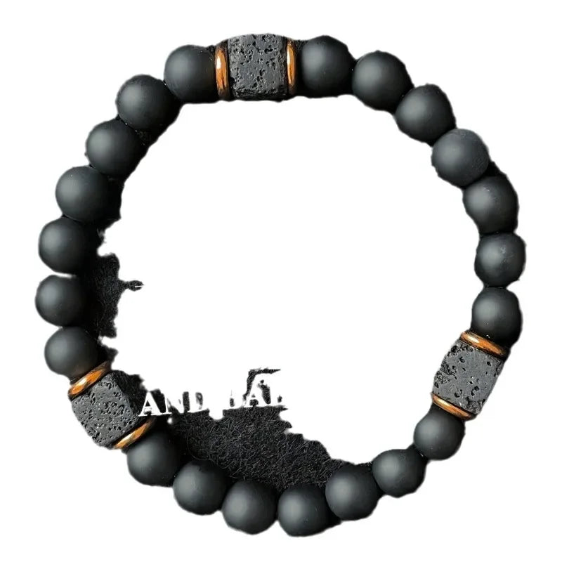 Bracelet Volcanic Stone with Square Black Agate Magnetic Therapy