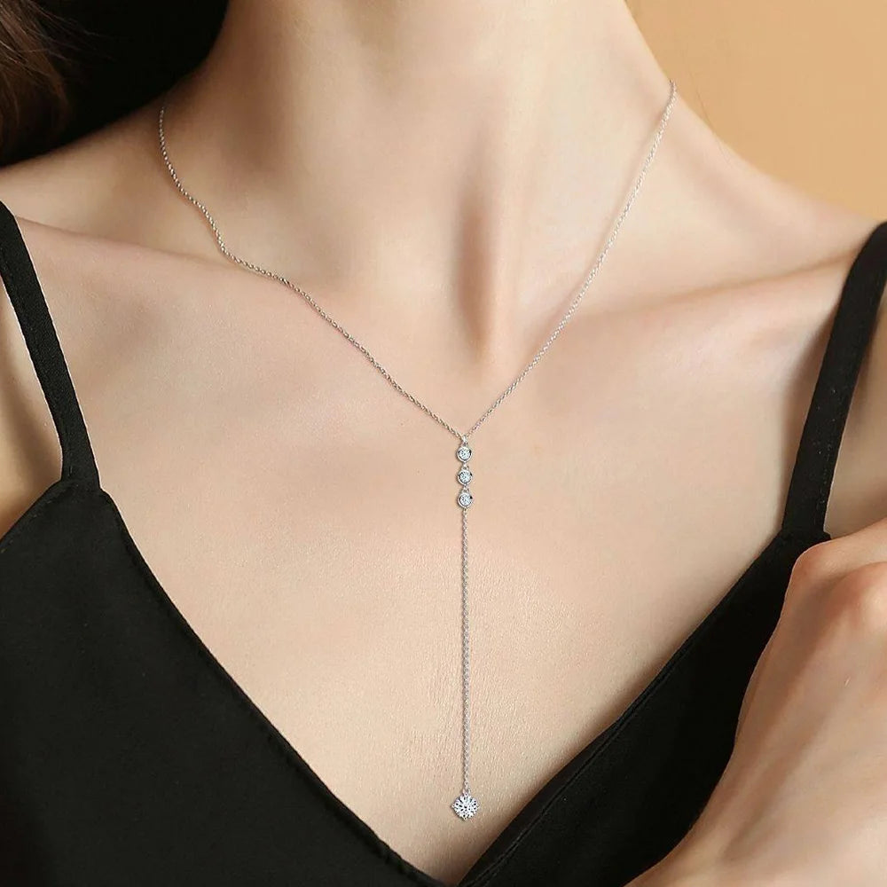 Moissanite 925 Sterling Silver Tassel Pendant Necklace