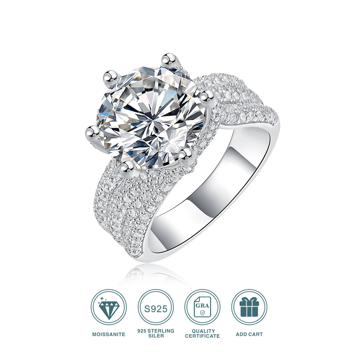 5ct Moissanite Ring 925 Sterling Silver