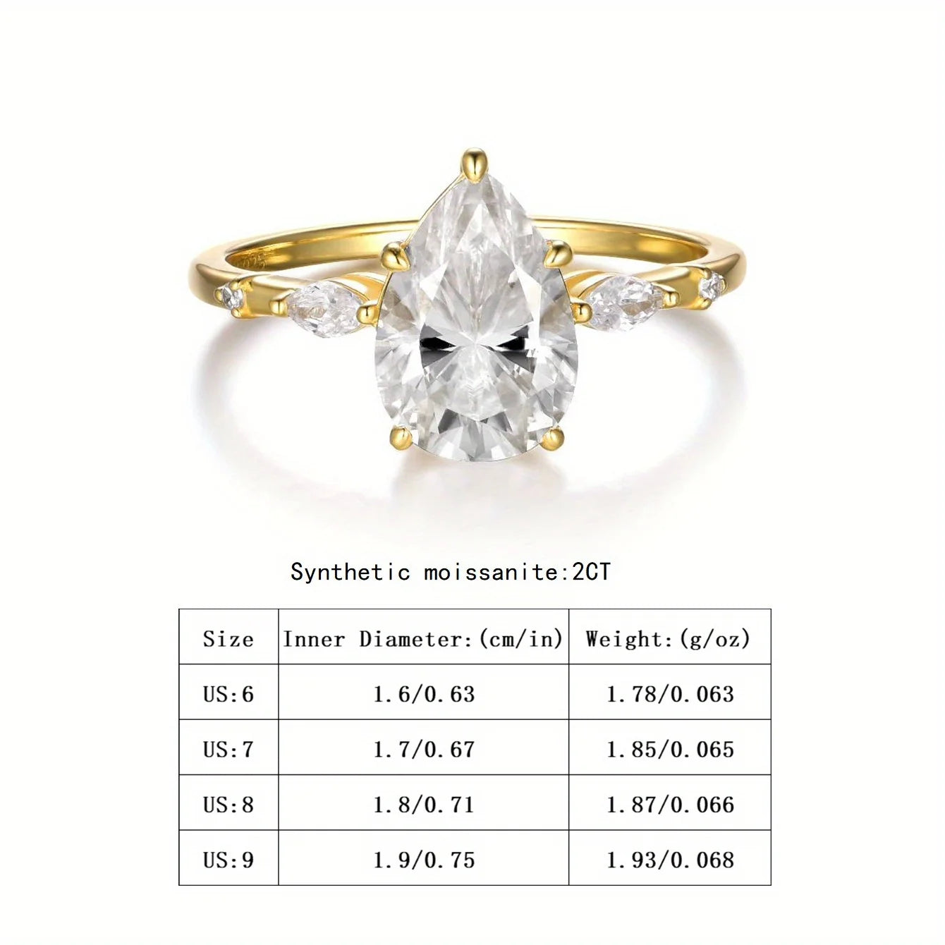 Moissanite Ring in Sterling Silver 2 Carat Teardrop