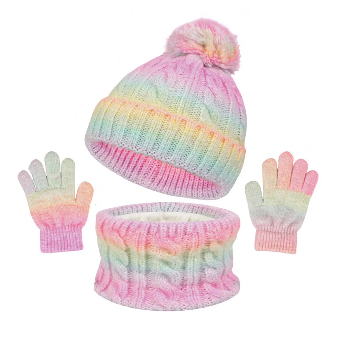 Toddler Winter Hat Scarf Gloves Set Soft Knit
