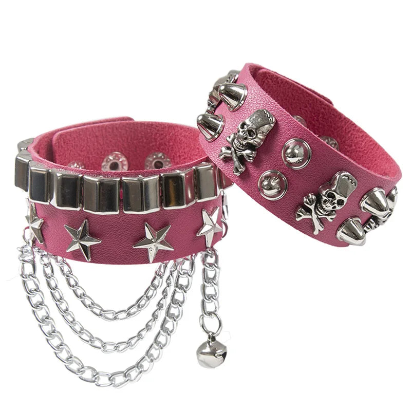 Bracelet Leather adjustable wristband stud buckle