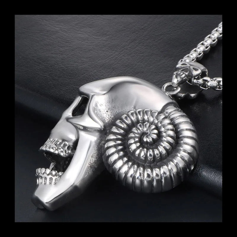 Skull Horn Pendant Titanium Steel Necklace