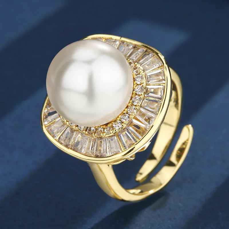 Earrings Ring Necklace Gold Plated White Pearl Square