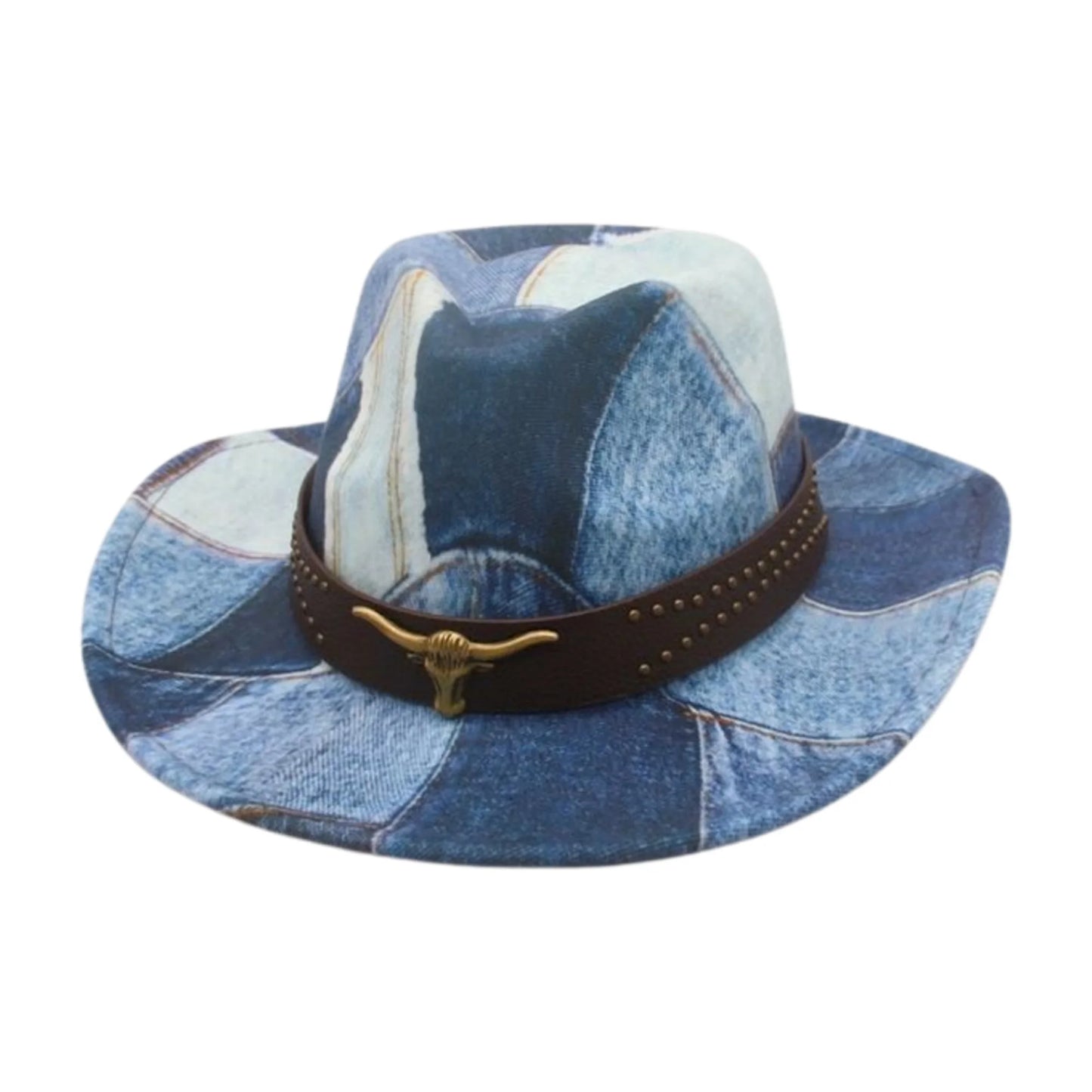 Denim Cowboy Hat With Bull Head Belt