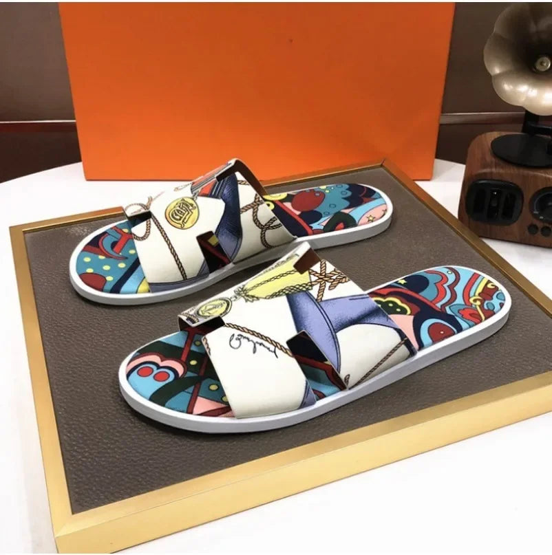 Summer Womens Slippers Korean Edition Flat Bottom Graffiti