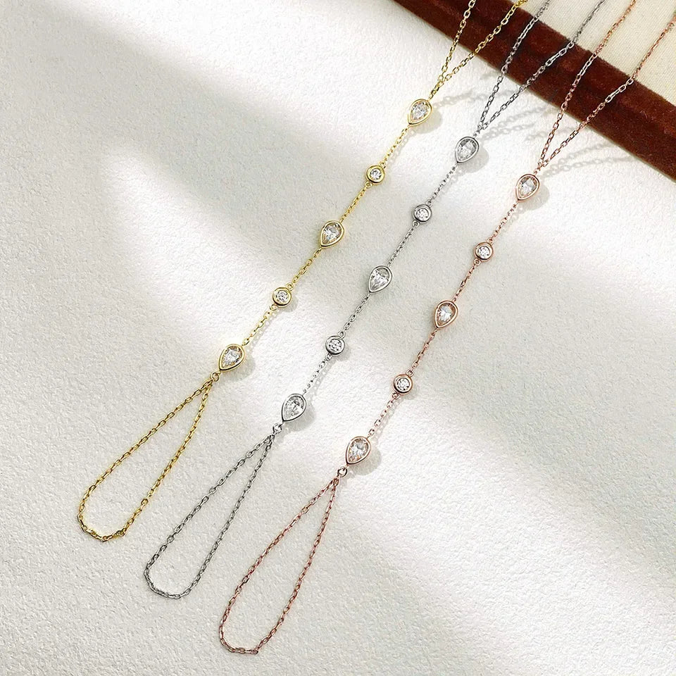 Bracelet Moissanite Finger Chain Bracelets 14-20cm Adjustable s925 Silver