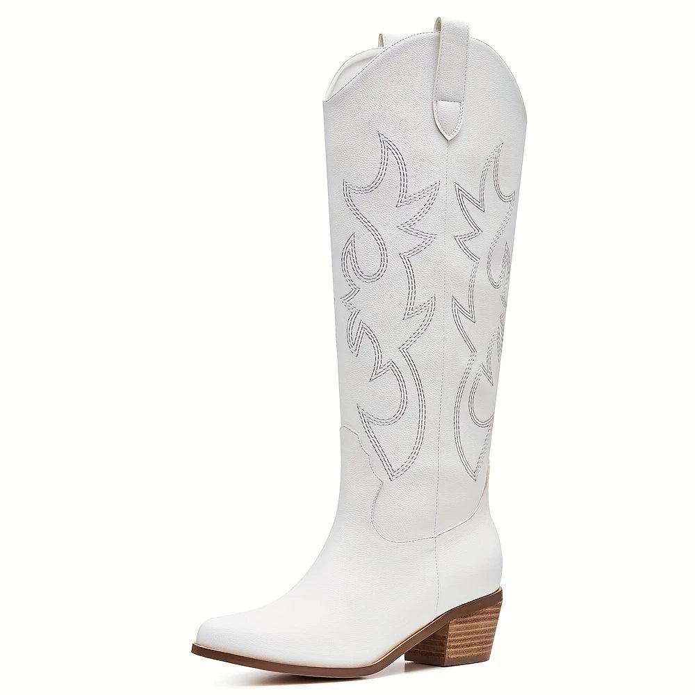 Western Knee-High Boots Women Embroidered