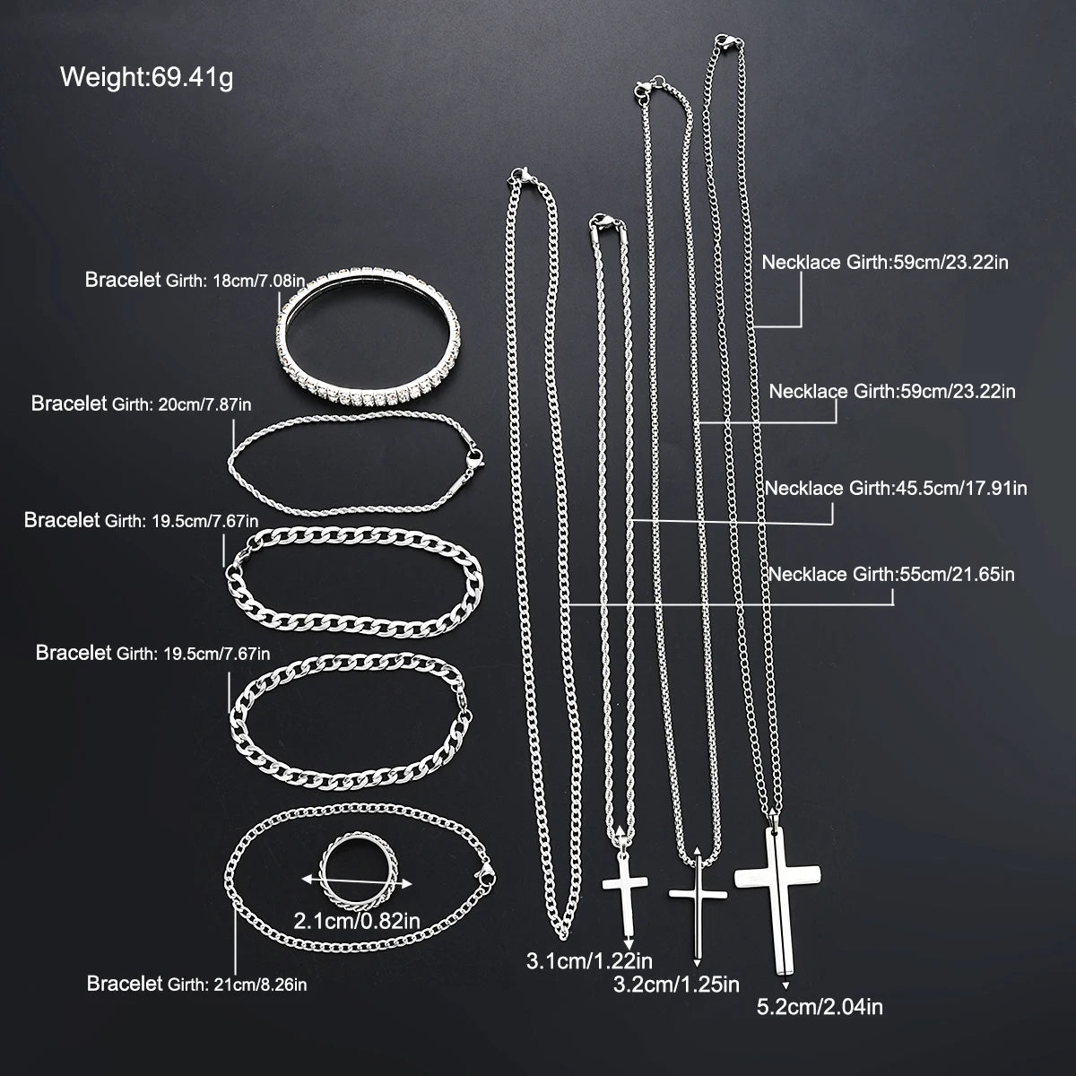 Mens Stainless Steel Cross Necklace Bracelet Ring Set Zircon Jewelry