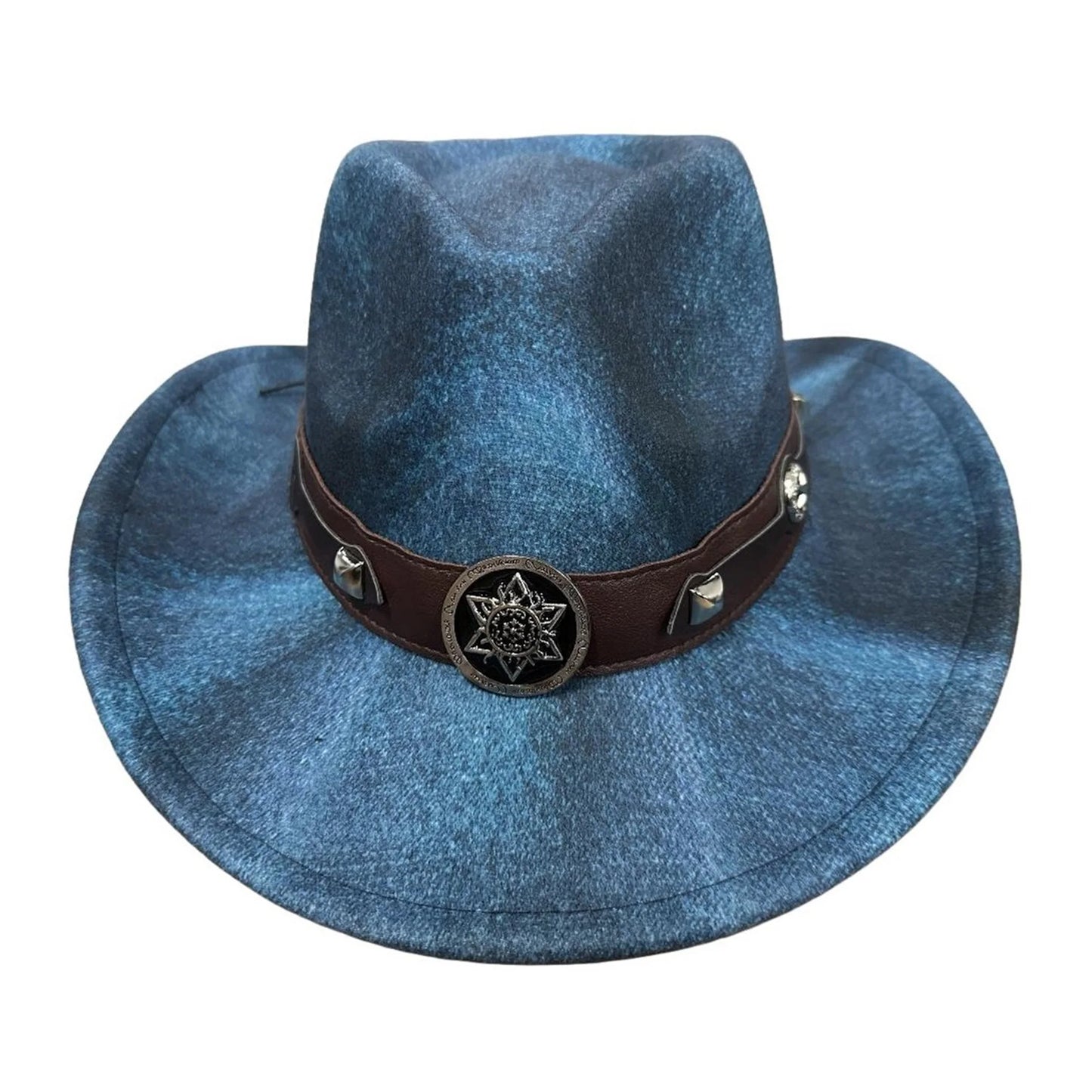 Denim Cowboy Hat With Wide Brim And Badge Belt