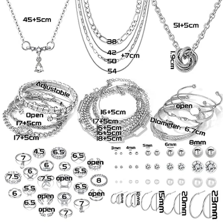 36 Piece Plated Jewelry Set With Necklaces Bracelets Knuckle Rings