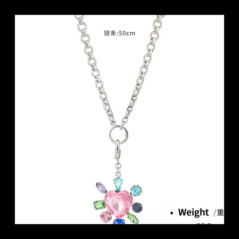 Necklace Peach Color Flower Zircon