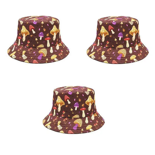 3-Pack Reversible Mushroom Bucket Hat Unisex Foldable Sun Hat