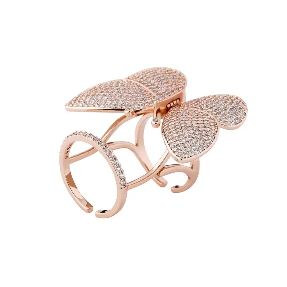 Butterfly Ring Movable Wings With Cubic Zirconia