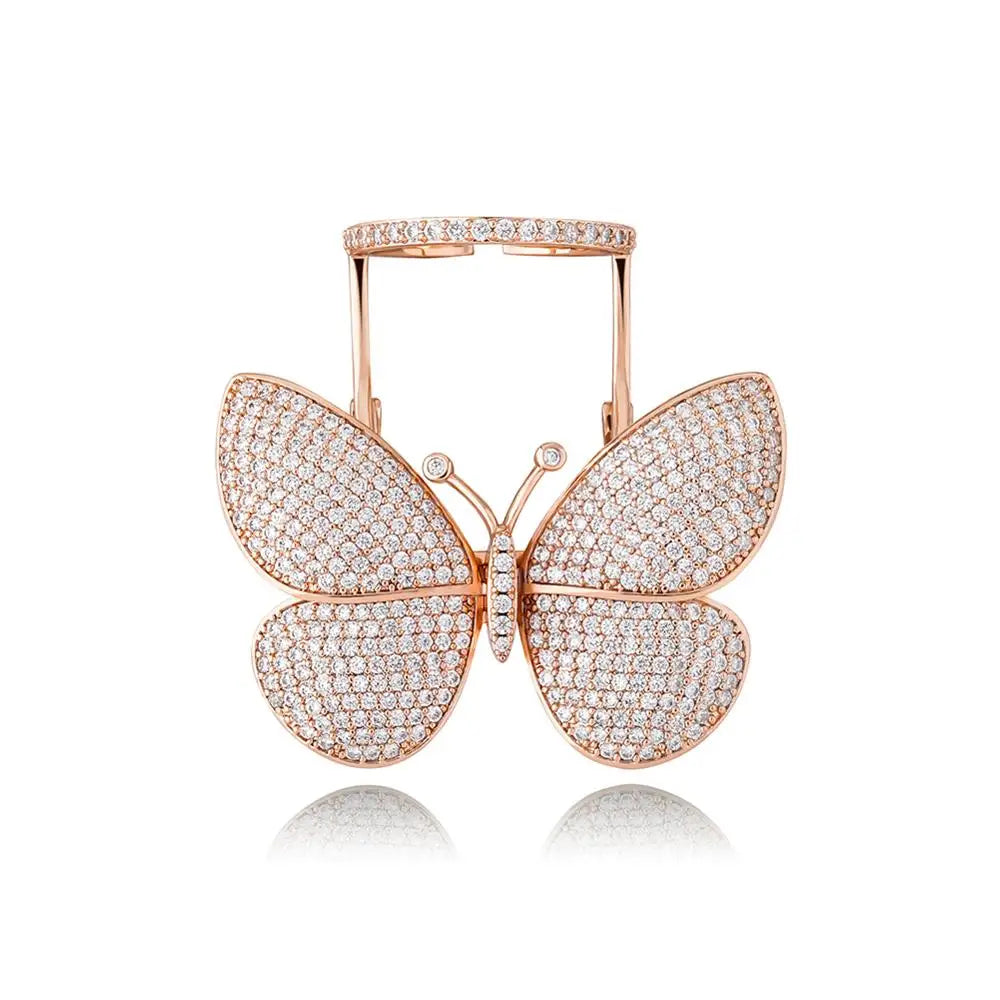Butterfly Ring Movable Wings With Cubic Zirconia