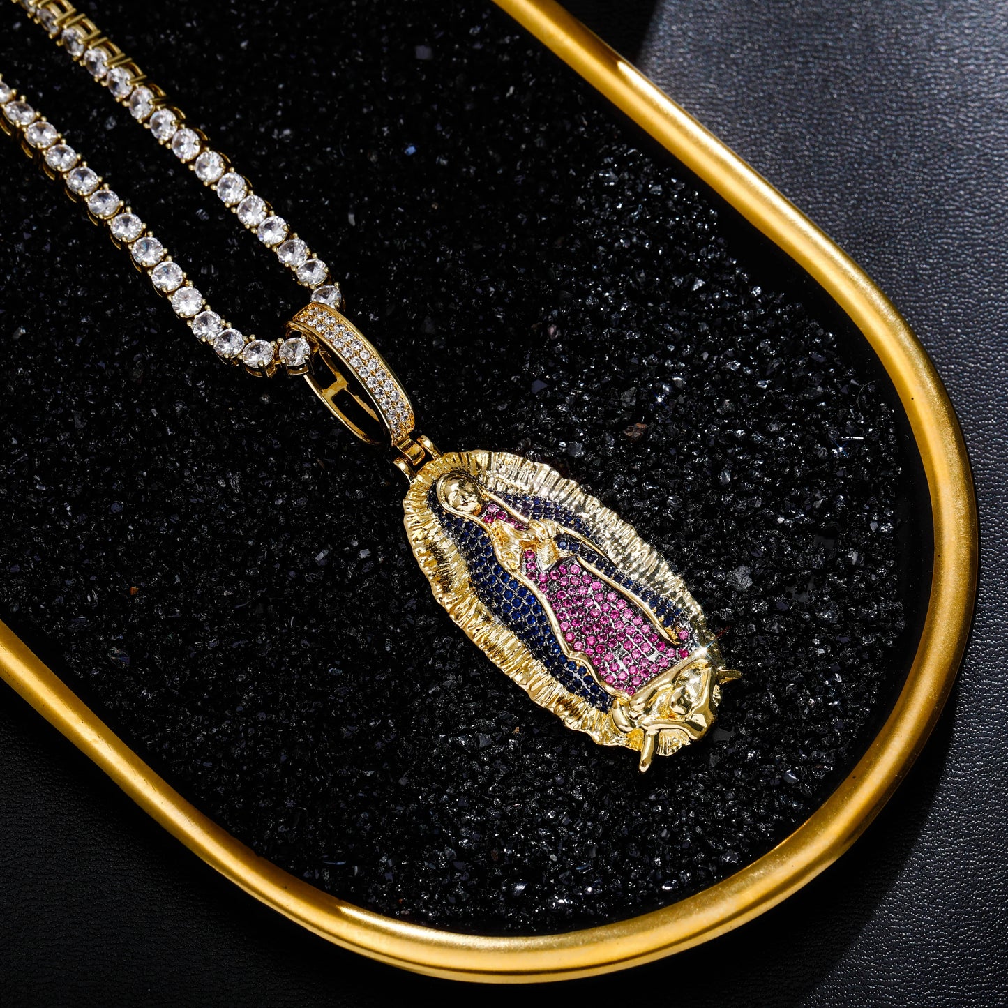 TOPGRILLZ Mens Virgin Mary Hip Hop Pendant Cubic Zirconia