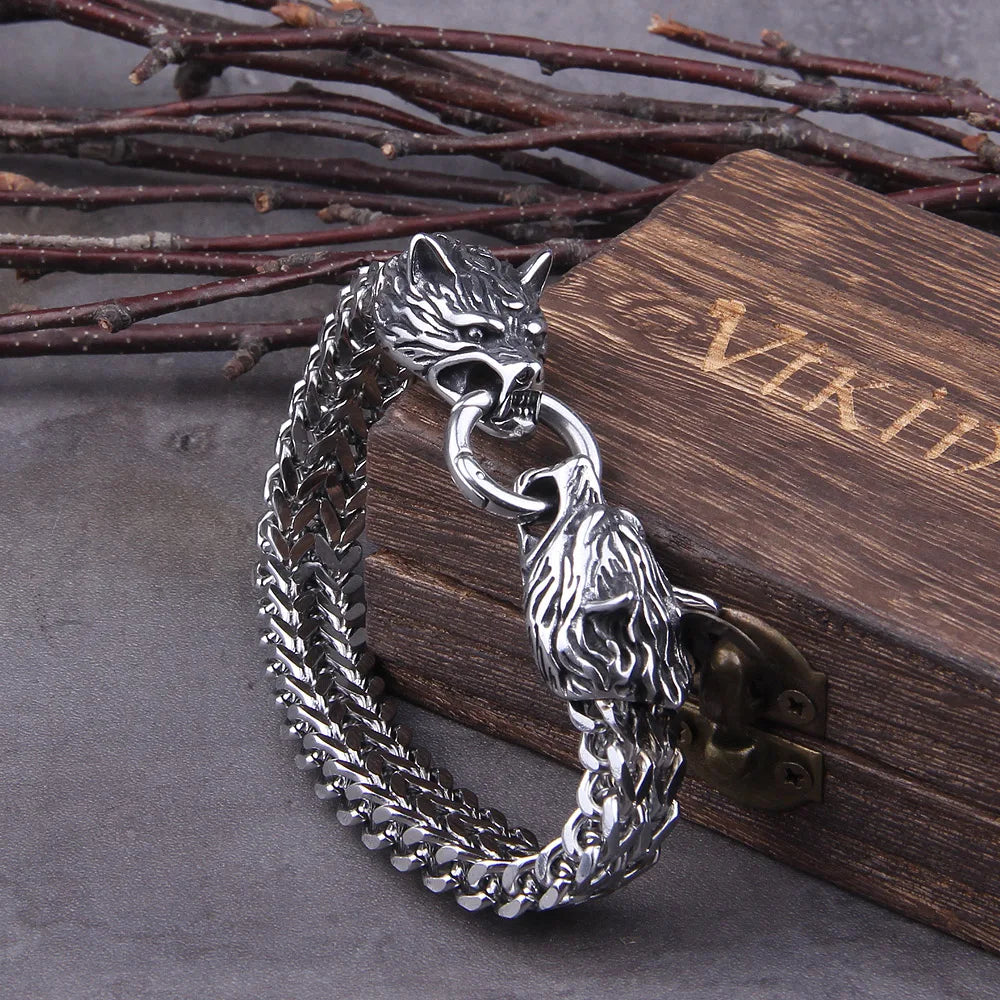 Bracelet Wolf Head Stainless Steel Mesh Gold