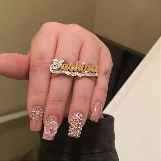 Letter Name Ring With Heart Engraving Nameplate