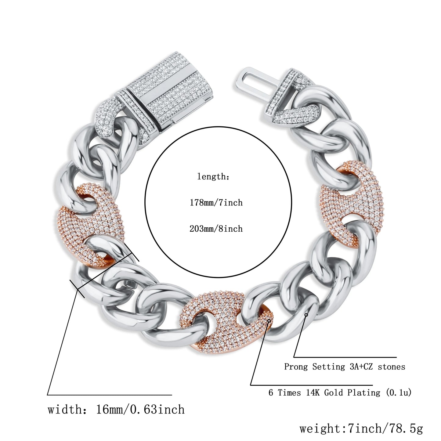 Bracelet Box Buckle Cubic Zirconia