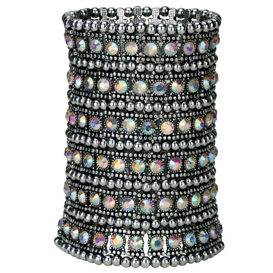 NONECN Multilayer Stretch Cuff Crystal Bracelet For Women