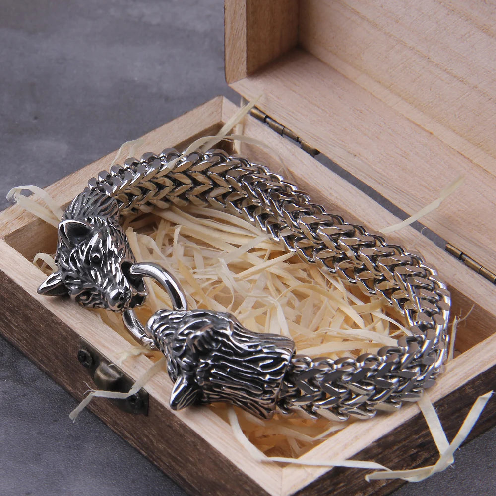 Bracelet Wolf Head Stainless Steel Mesh Gold
