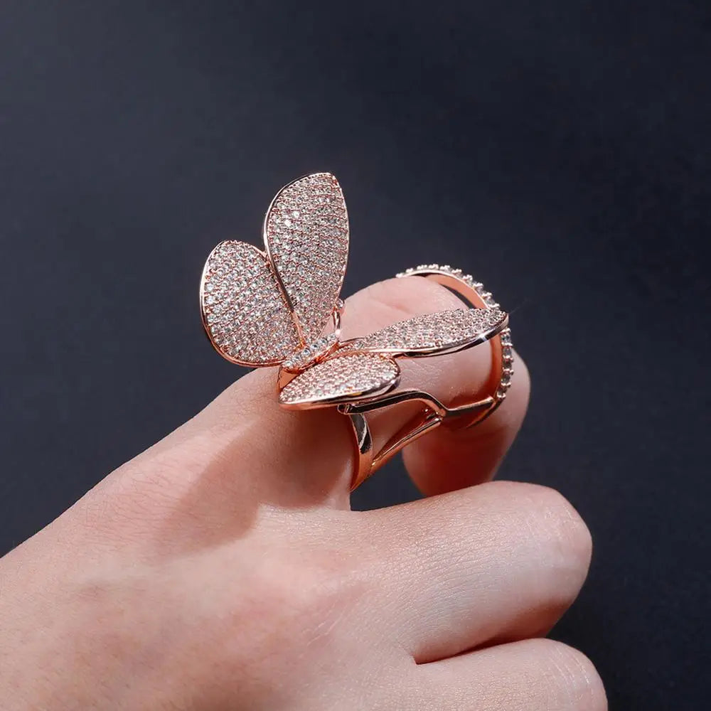Butterfly Ring Movable Wings With Cubic Zirconia