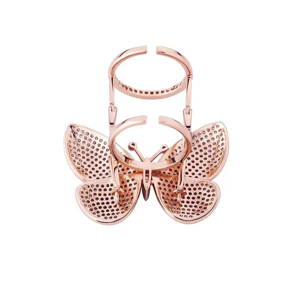 Butterfly Ring Movable Wings With Cubic Zirconia