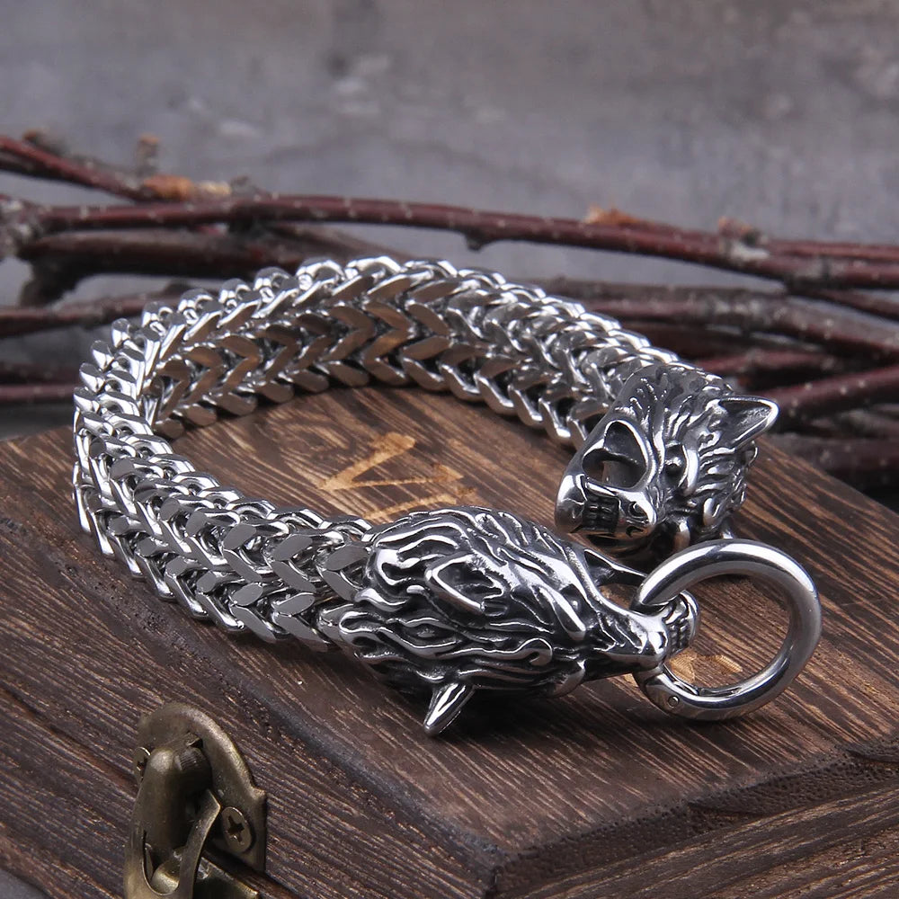 Bracelet Wolf Head Stainless Steel Mesh Gold