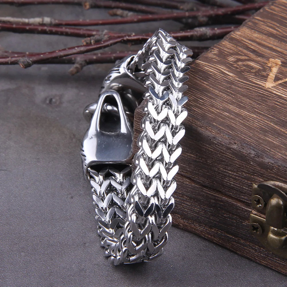 Bracelet Wolf Head Stainless Steel Mesh Gold