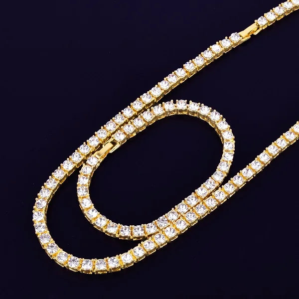 Necklace  1 Row 5mm Tennis Necklace And Bracelet Set Gold Plated