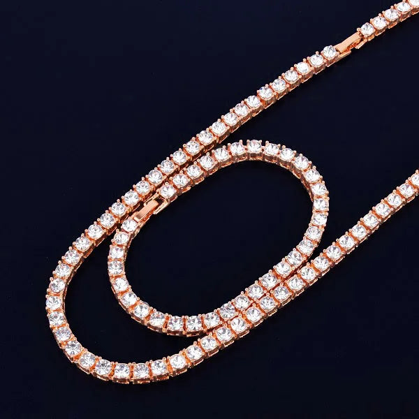 Necklace  1 Row 5mm Tennis Necklace And Bracelet Set Gold Plated