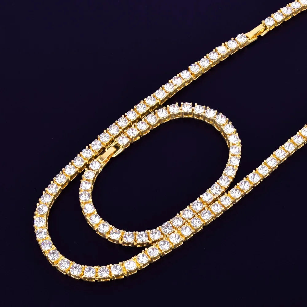 Necklace  1 Row 5mm Tennis Necklace And Bracelet Set Gold Plated