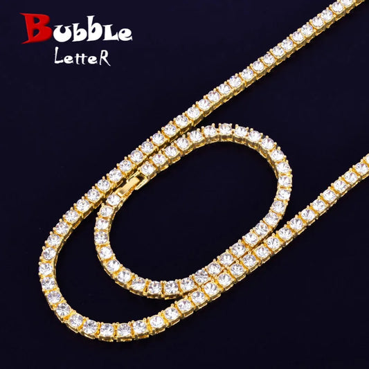 Necklace  1 Row 5mm Tennis Necklace And Bracelet Set Gold Plated