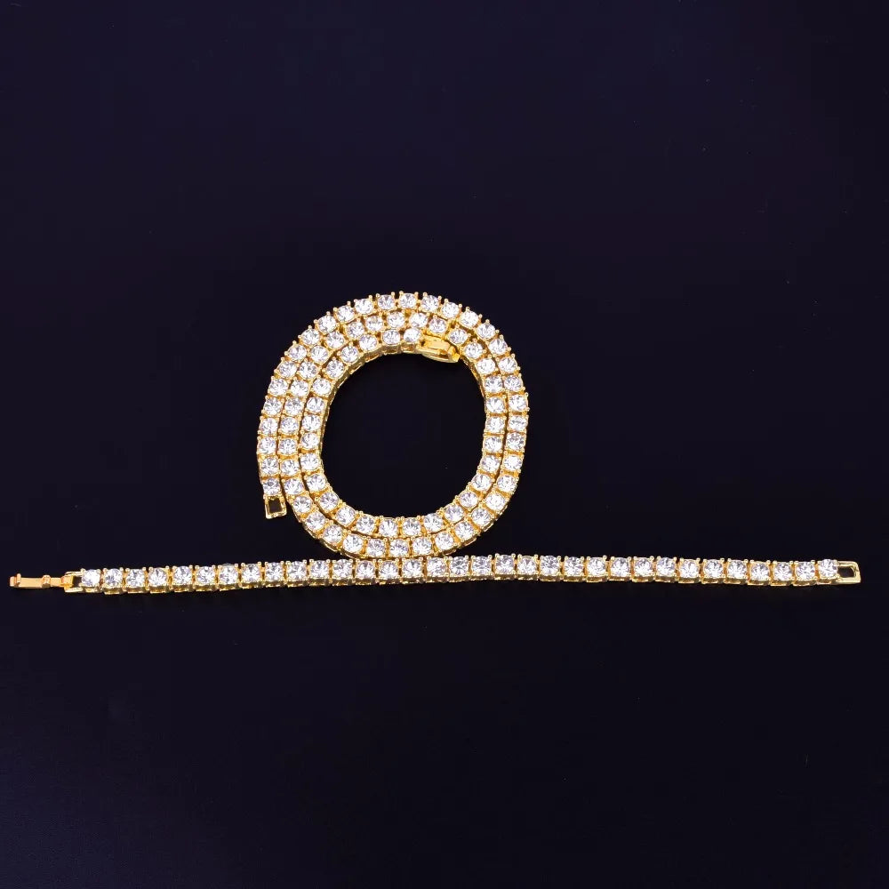 Necklace  1 Row 5mm Tennis Necklace And Bracelet Set Gold Plated