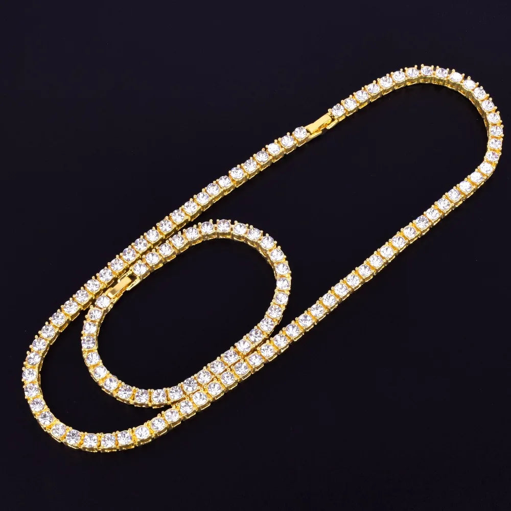 Necklace  1 Row 5mm Tennis Necklace And Bracelet Set Gold Plated